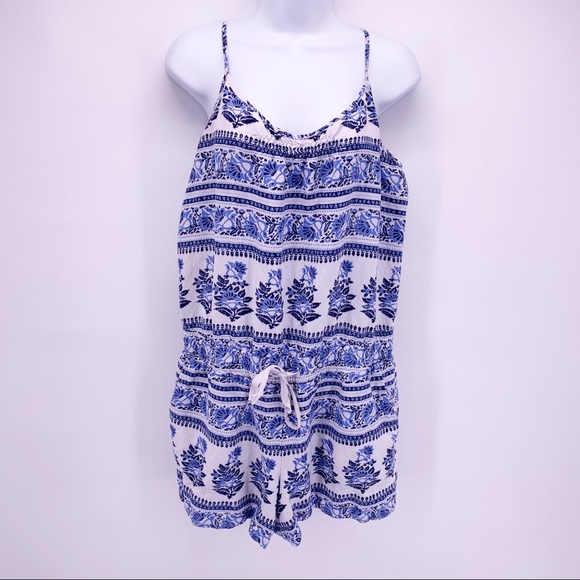 LOFT Pants - LOFT Blue & White Floral Linen Shorts Romper Sz 8